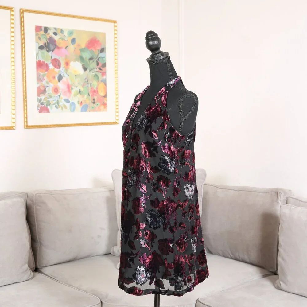 BB Dakota Kensie Black and Purple Velvet Burnout Floral Print Dress